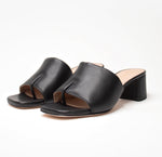 Leather Heeled Mules, Black